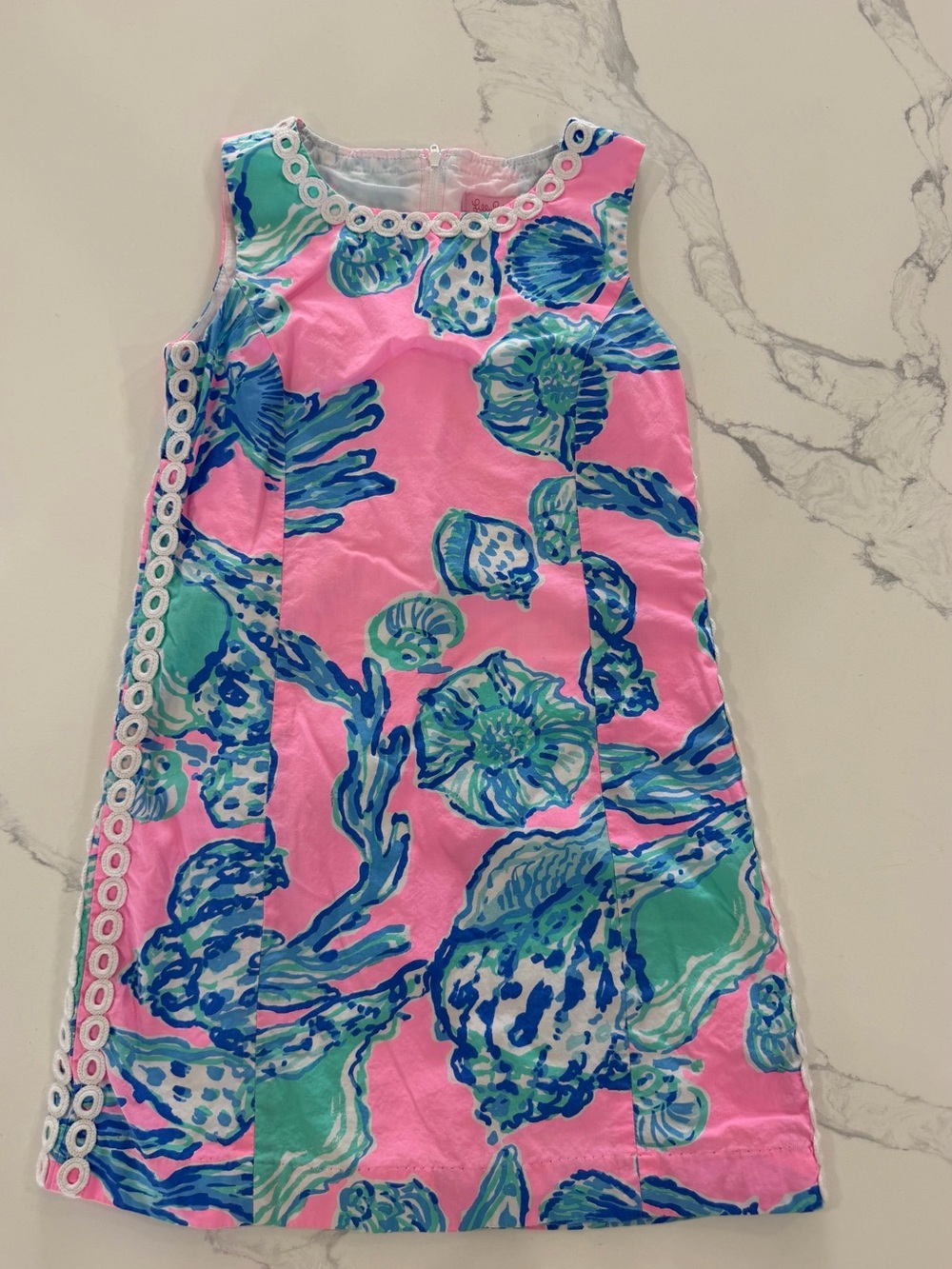 Lilly Pulitzer Girls Classic Shift Dress Size 10 Pink Princess Shells Lace